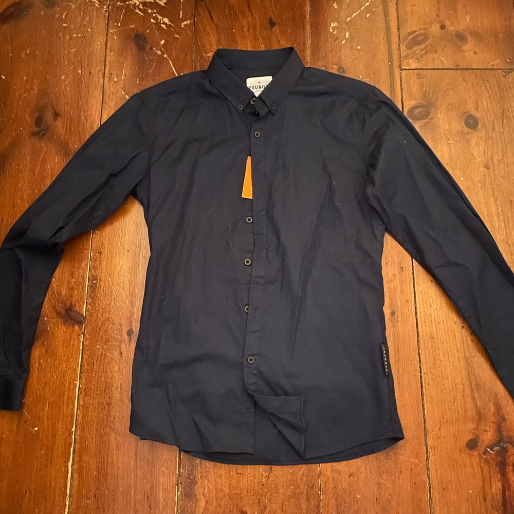 Men's YoungLA Wallstreet dress shirt Size Small Navy Blue